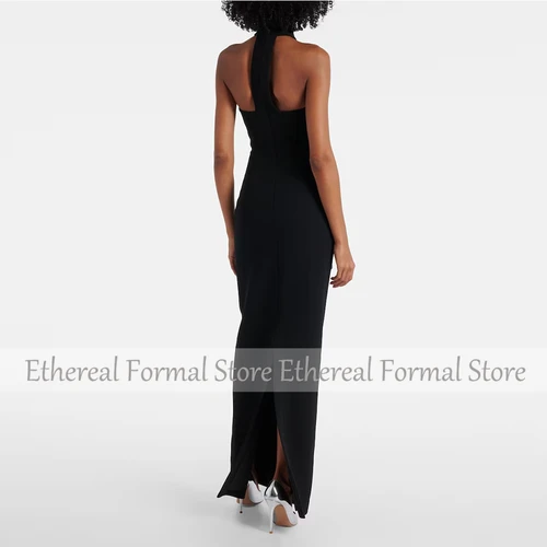 Imagen 2 del producto Vestido de noche negro moderno, vestido de fiesta Formal de sirena, largo hasta el suelo, sin mangas, vestido de fiesta con cuentas y plumas, vestido saudí