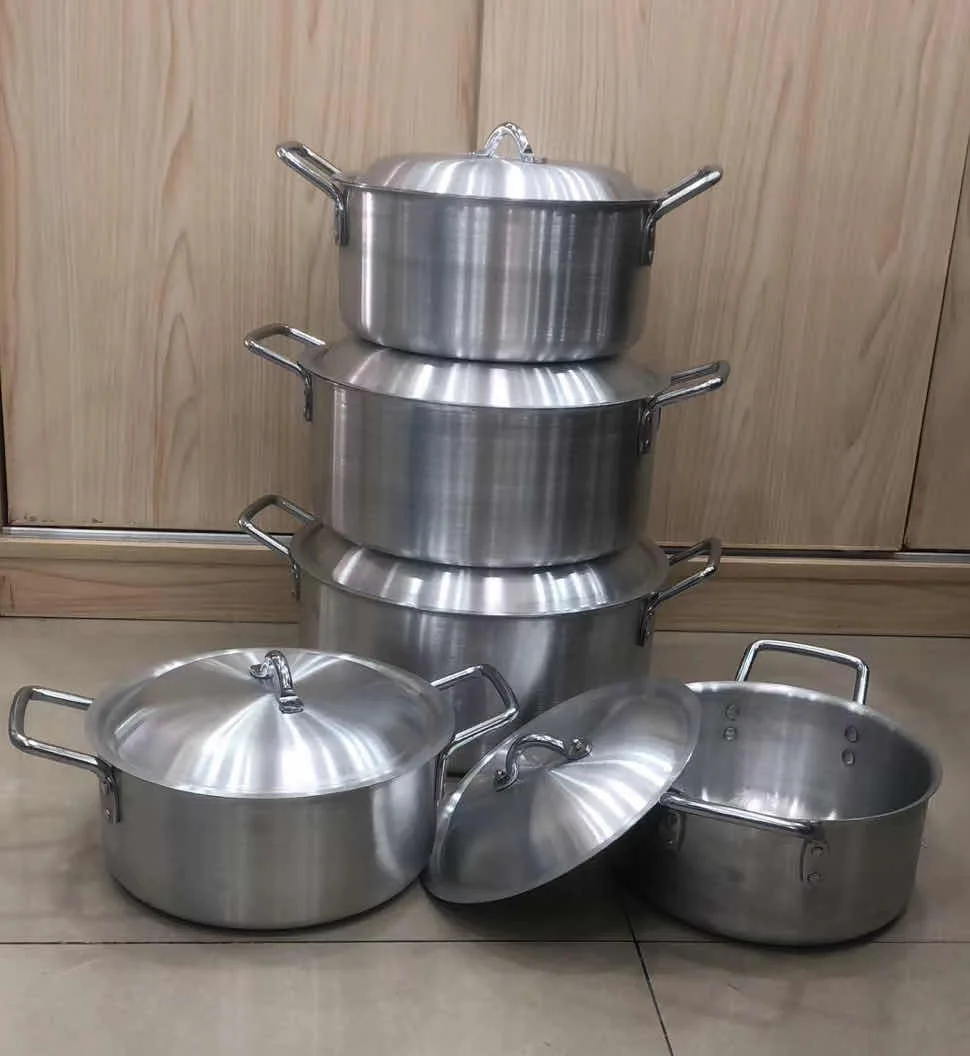 Home Use 5-Piece Pot Set 34+38+40+43+45CM Casserole Deep Fry Pan Aluminium Alloy Multi-Layer Base Non-Stick Eco-Friendly Oven