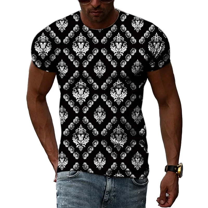 Summer New Ethnic Style original men\'s shirts Fashion Unisex Casual Printed Tees Personality Oversized O-neck Short Sleeve Tops