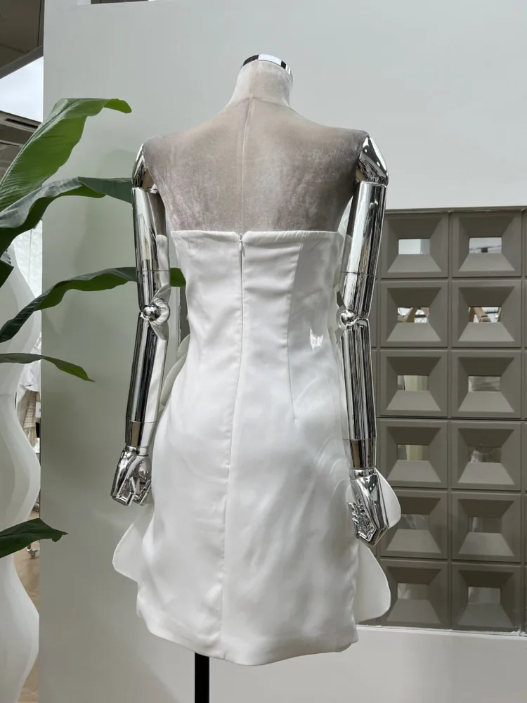 Dfdg designer feminino em camadas pétala bud vestido sem alças fino cor sólida suave romântico vestido de noite primavera verão pista 2025