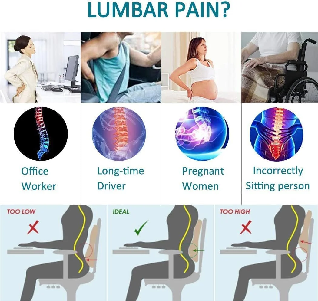 1pc Non-Slip Lumbar Support Pillow Memory Foam Relieve Back Pain Car Seat Waist Cushion Soft Comfortable For Office Home Car
