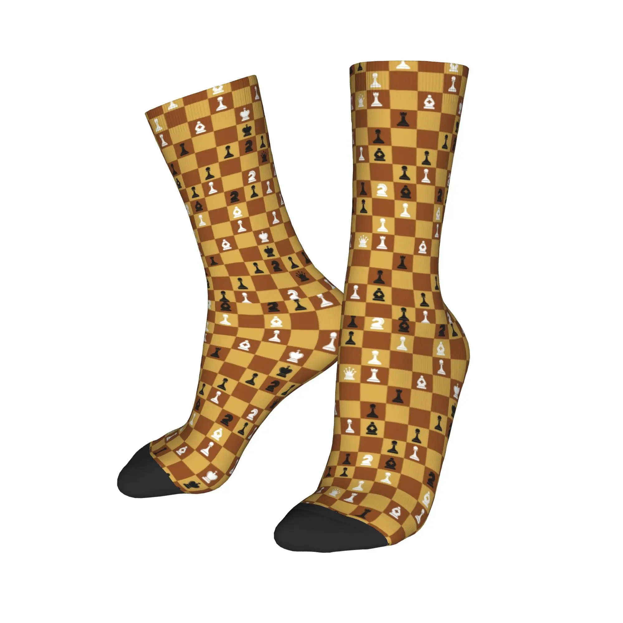 Custom Chess Board Mens Crew Socks Unisex Funny Chessboard Game Player Spring Summer Autumn Winter Dress Socks