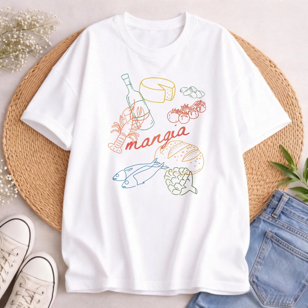 Italian Food T-Shirt La Dolce Vita Graphic Tees High Quality Cotton Graphic Printed Casual Streetwear Summer Tops