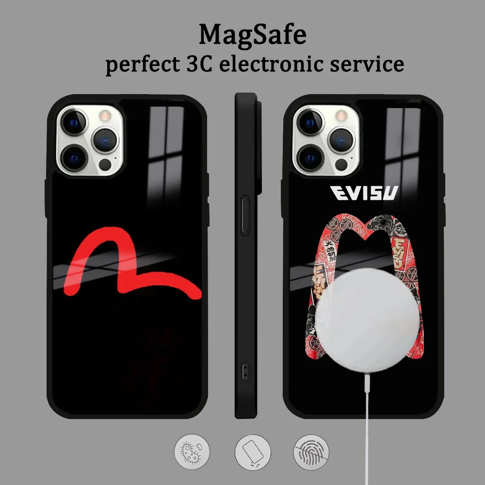 E-EVISU-SU Phone Case For iPhone 16 15 14 13 12 11 Pro Max Plus Mini Magsafe Mirror Wireless Magnetic Cover