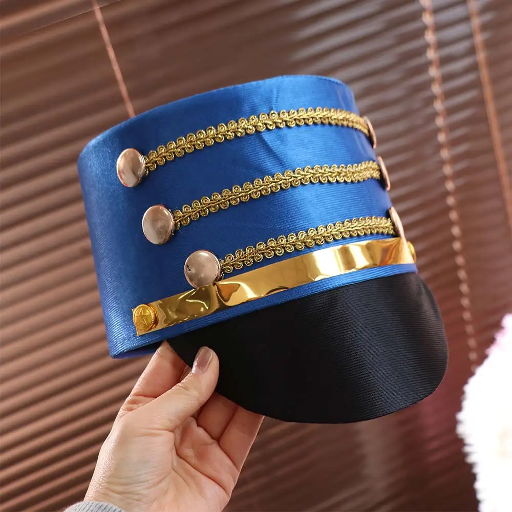 Hat-nutcrackers Marching Band Hat Gold Trim Strips Skin-friendly Drum Major Master Hats Photography Cosplay Show Soldier Top Cap