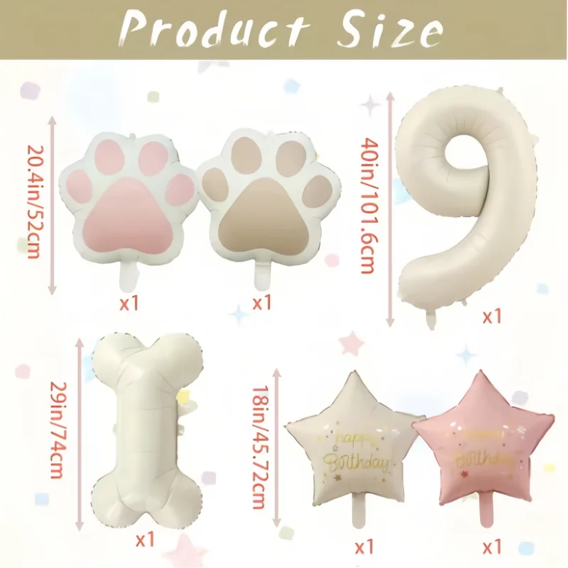 6 قطعة/المجموعة الحيوان باوتي الكلب القط باو الألومنيوم بالون 40 بوصة كريم الأبيض عدد 1-9 حفلة عيد ميلاد بالون للزينة استحمام الطفل