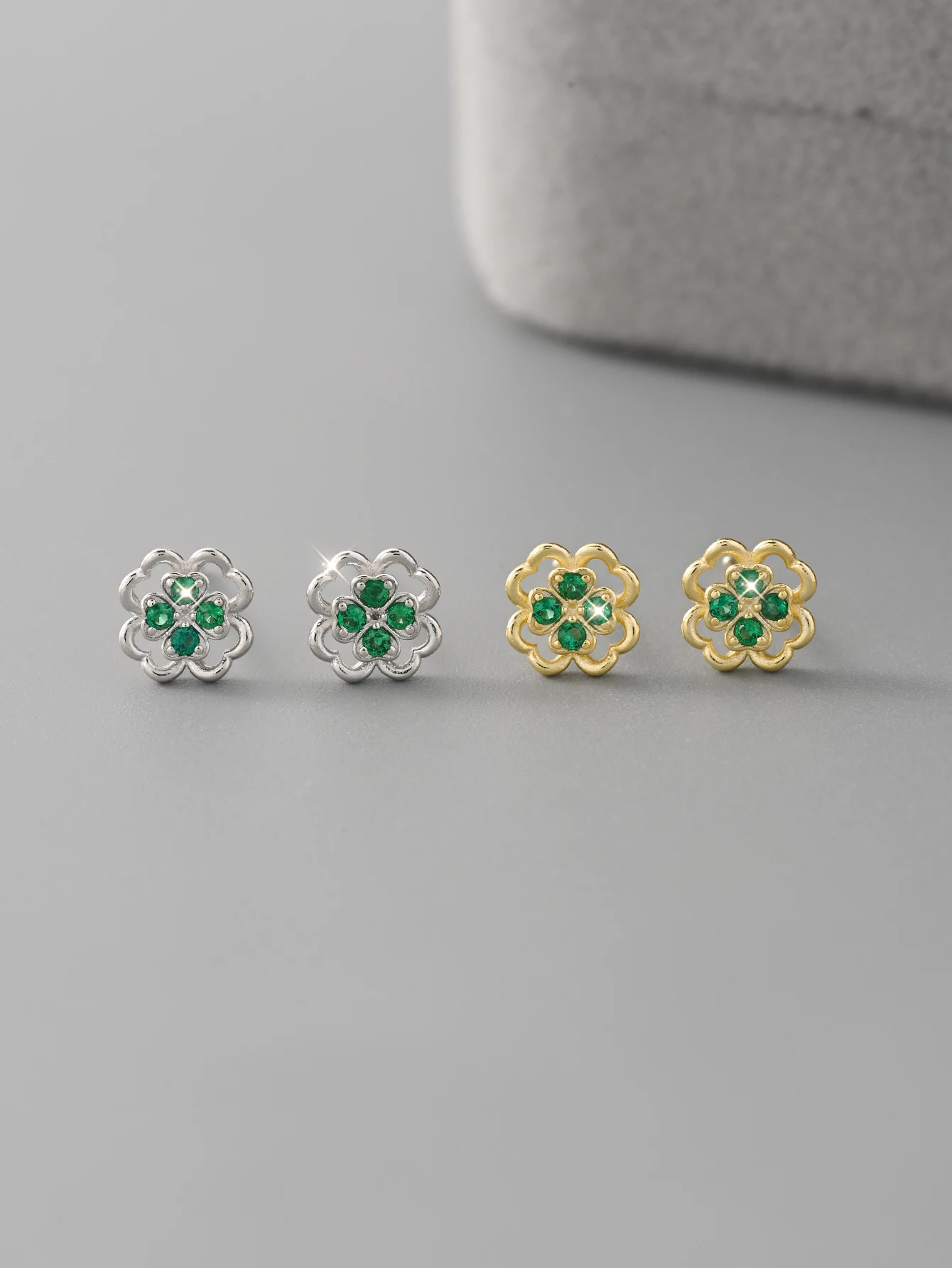 925 Sterling Silver Heart Double Layered Four-Leaf Clover Earrings Inlaid With Zircon Classic Luxury And Noble Jewelry