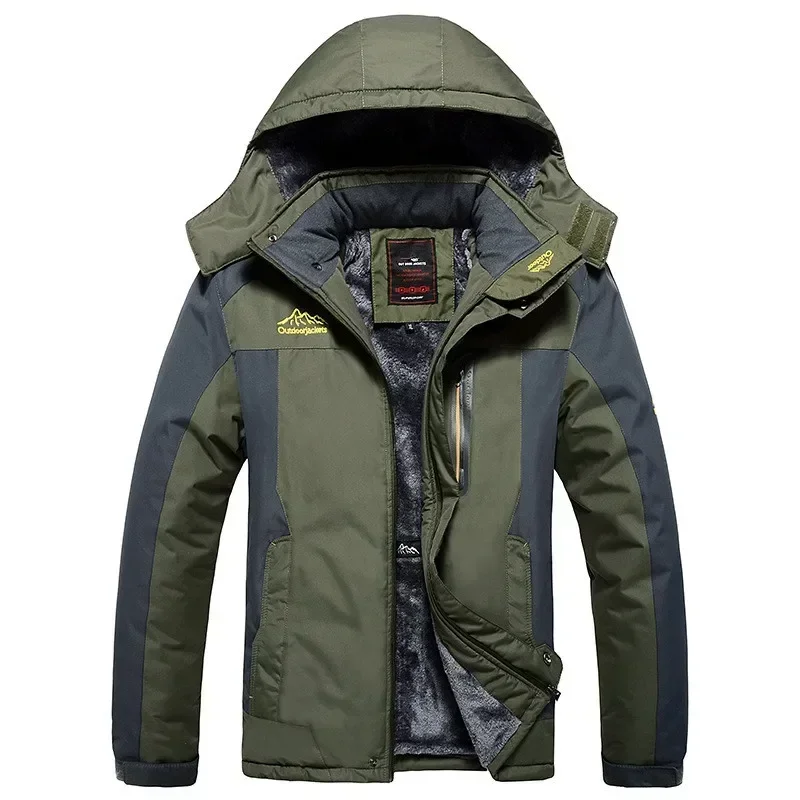 

Winter Jacket Men's Thick Warm Waterproof Hooded Parka Coat Windbreaker Army Green Fleece Jacket Men's Clothing Plus Size 9XL