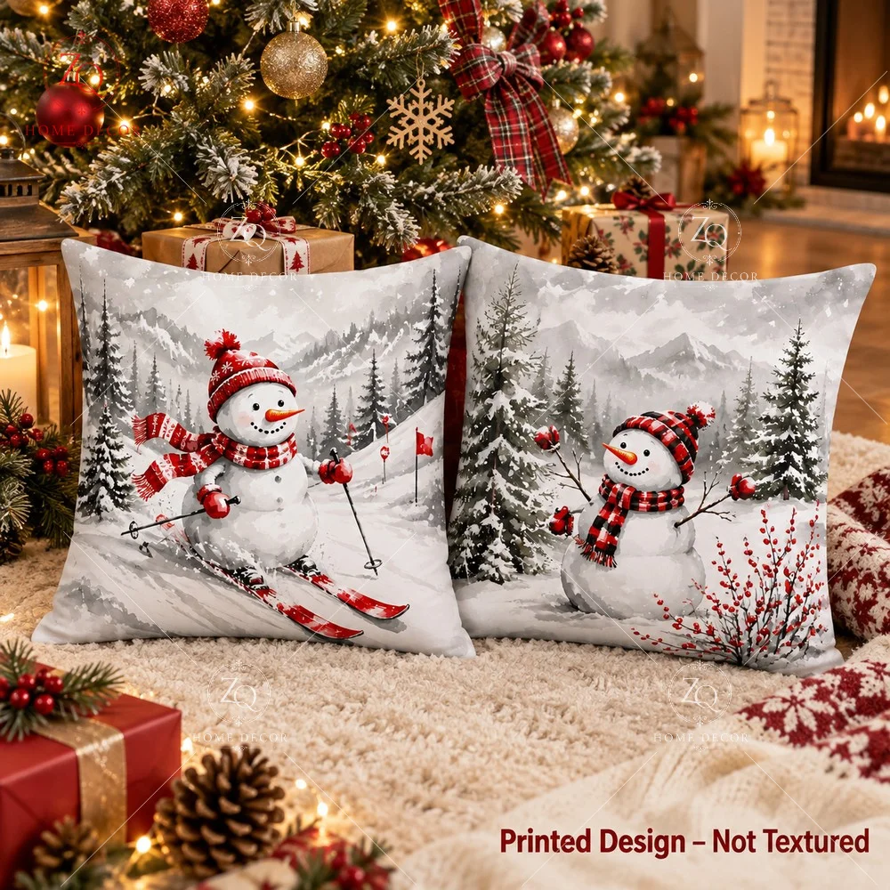 Christmas Rabbit Pillow Cover 2D Flat Printed Peach Skin Throw Pillowcase Cute Bunny Cushion Cover Sofa Living Room Couch Decor