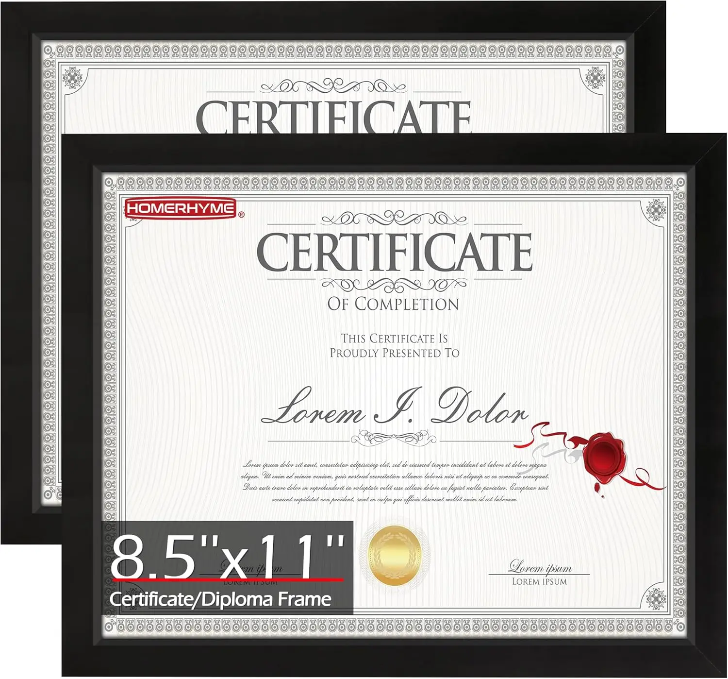 

8.5x11 Black Picture Frames for Diplomas Certificates, 2 Pack with Clear Plexiglass