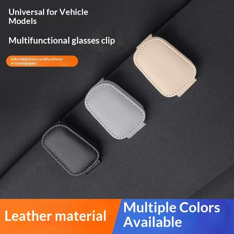 Car Sunglasses Clip Leather Eyeglass Holder Magnetic Closure Sun Visor Mount Universal Multicolor For Car Interior Storage