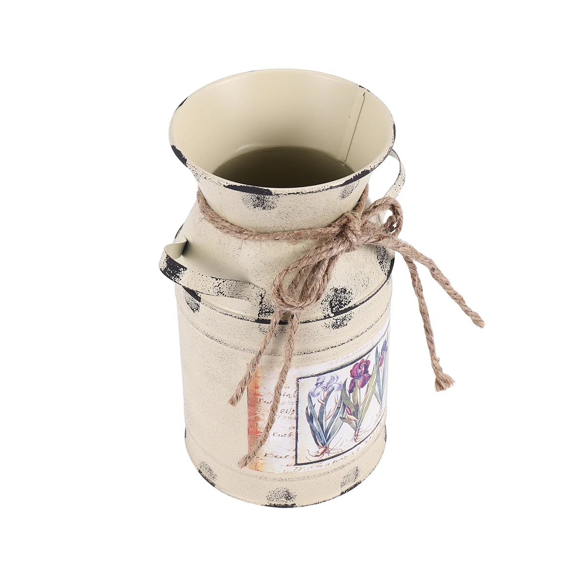 ترتيب هدايا طاولة رث نوعية ديكور منزلي حرفي أواني عتيقة دلو حديد مزهرية زهور الزفاف على الطراز الريفي - بيج