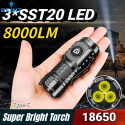 Linterna LED 3 * SST20 de alta calidad 18350 antorcha superbrillante luz USB recargable impermeable con CLIP de tapa para senderismo Camping