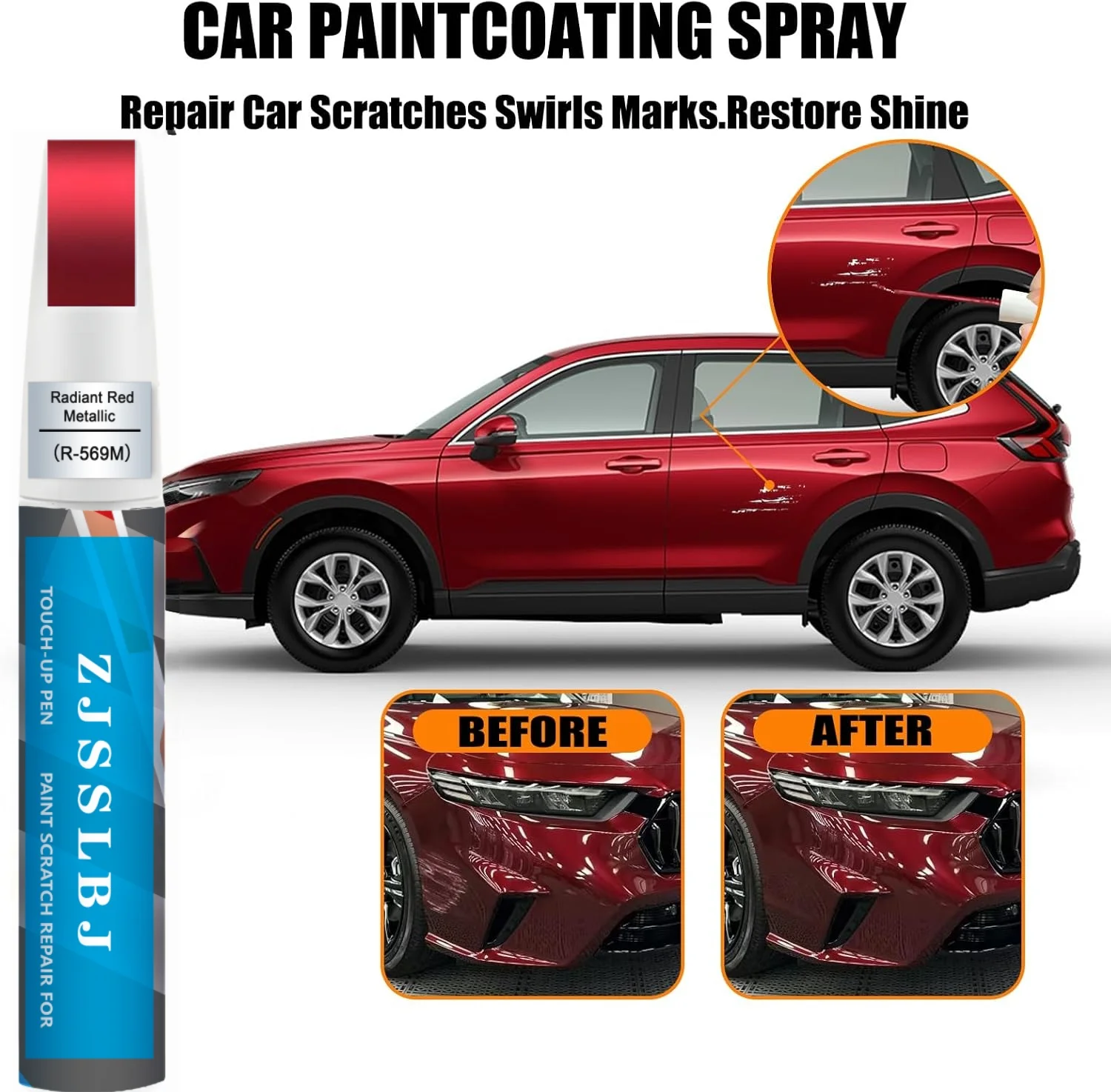 Car Touch Up Paint(Radiant Red Metallic(R-569M)) for Honda, Car Paint Scratch Repair Kit, Quick & Easy Solution to Repair, 2 in