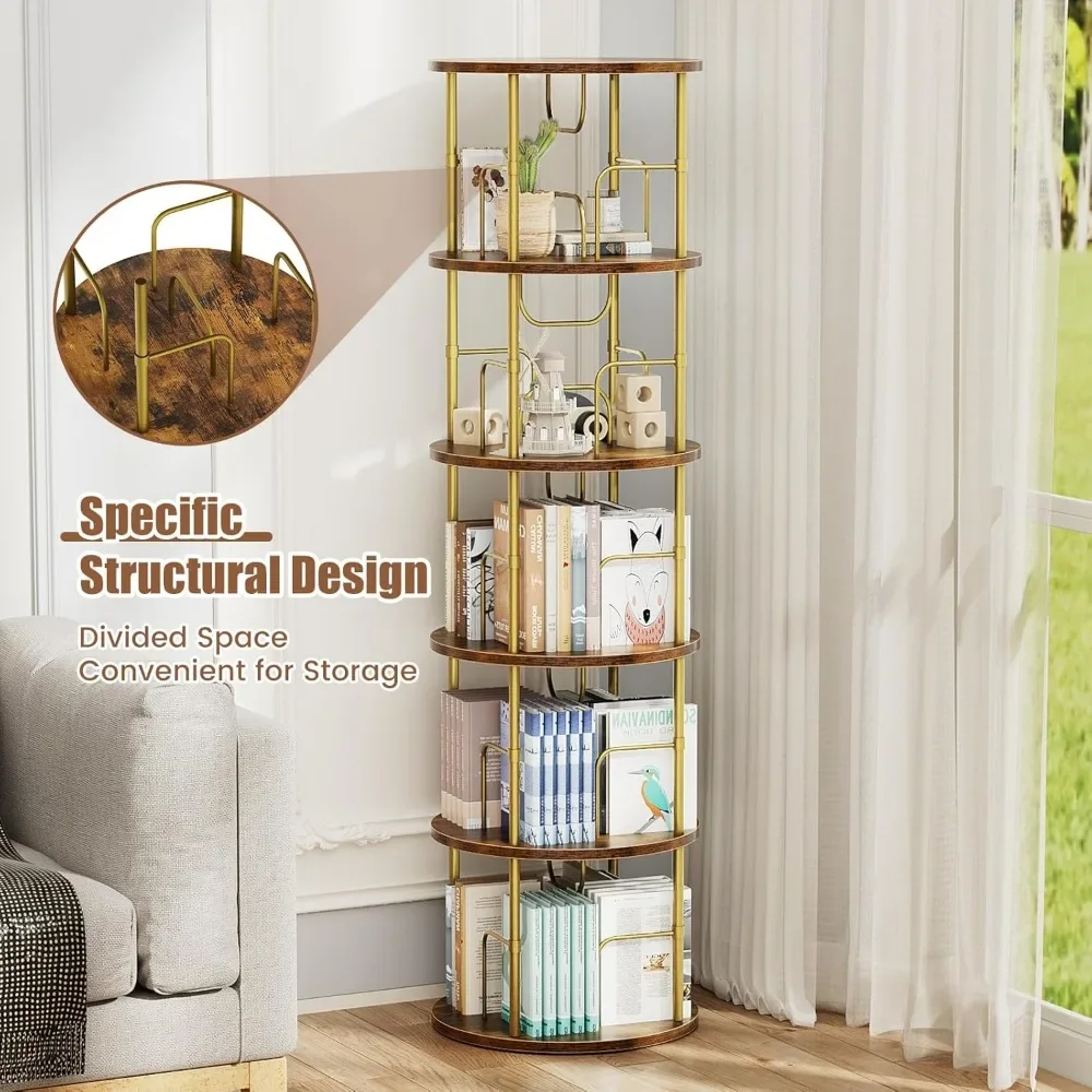 5 Tier Rotating Bookshelf, 360 ° Display Stackable Spinning Bookshelf Tower, Narrow Space Saving Floor Standing Swivel Bookcase