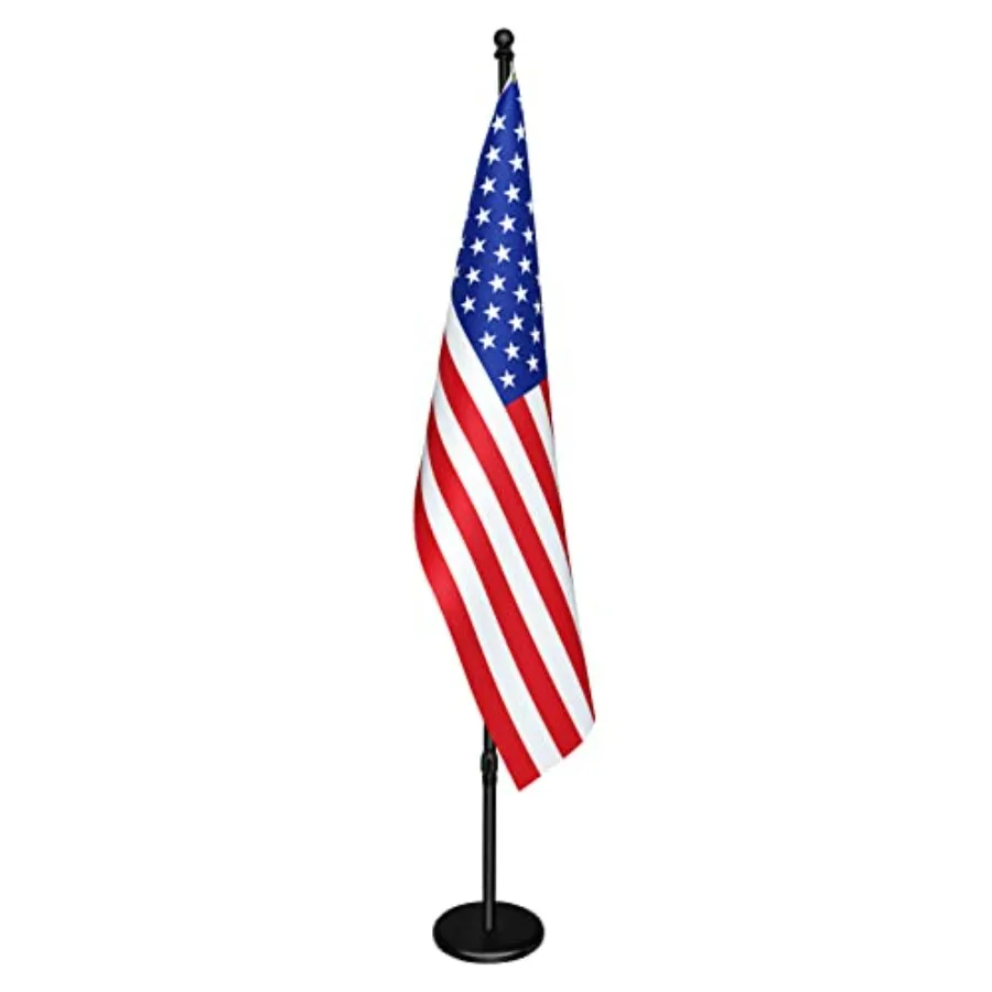 

Indoor Flagpole with Base, Telescoping Flag Pole -8FT, Flagpoles Rotate 360 Degrees, 3X5 USA Flag-Heavy Duty Water Resistant Po