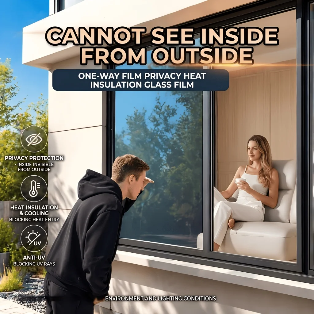 Heat Insulation Window Film High Privacy One-Way Perspective Anti-Peeping Blocking Glare Sun Protection Home Office Essential