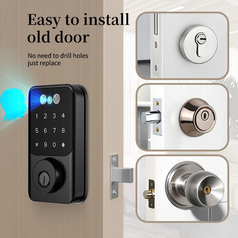 Smart Facial Recognition Door Lock, Palm Print Unlocking, WIFI APP Monitoring, Digital Password Lock for Home and Hotels