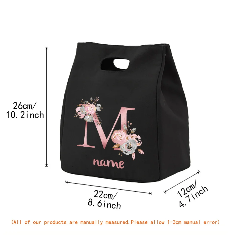 Personalized Customized Pink Letter Pattern Lunch Bag Bento Box Picnic Portable Food Insulation and Refrigeration Bag Storage