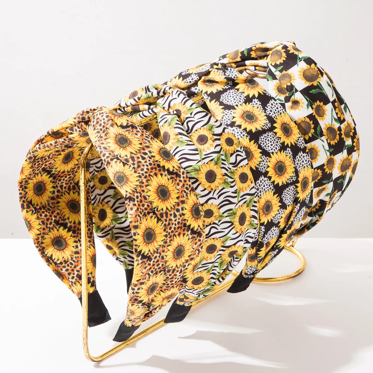 Bohemian Sunflower Pattern Knotted Headband Vibrant Summer Floral Fabric Hair Hoop Tropical Geo Mixed Print Hairband