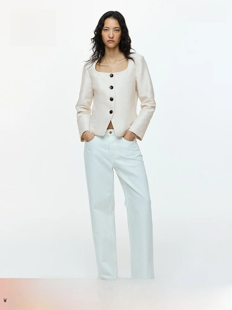 

H&M Spring 2026 Casual Sle Women's Suit Square Collar Leisure Polyester Cotton Blend Daily Wear Faionable Ladies Suit
