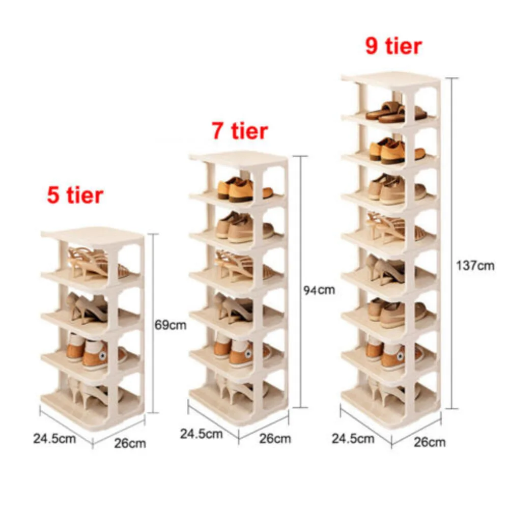 5/7 Tier Shoe Rack Storage Organisers Cabinet Vertical 1-Row Slim Narrow Shelf