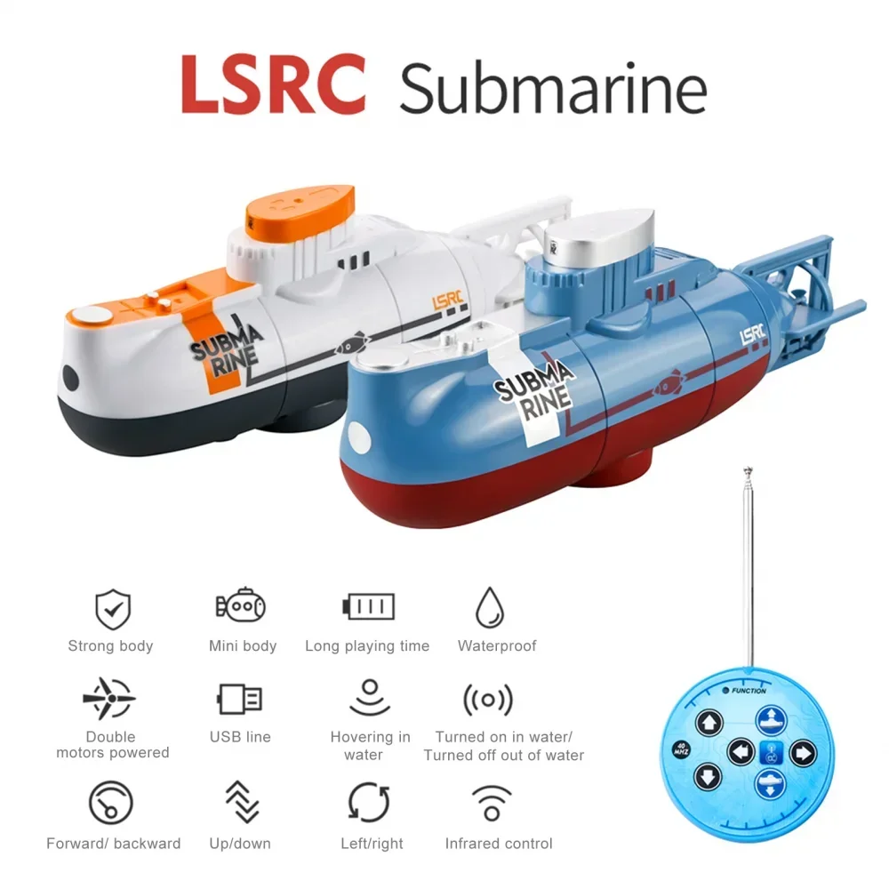 Mini RC Submarine Electric Remote Control Boat Waterproof Diving Toy Simulation Model for Kids Boys Girls Children's Day Gift
