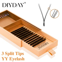 DIYDAY 3 puntas divididas extensión de pestañas YY C D Curl pestañas de visón suaves naturales ventiladores de volumen prefabricados pestañas postizas en forma de Y de puntas triples