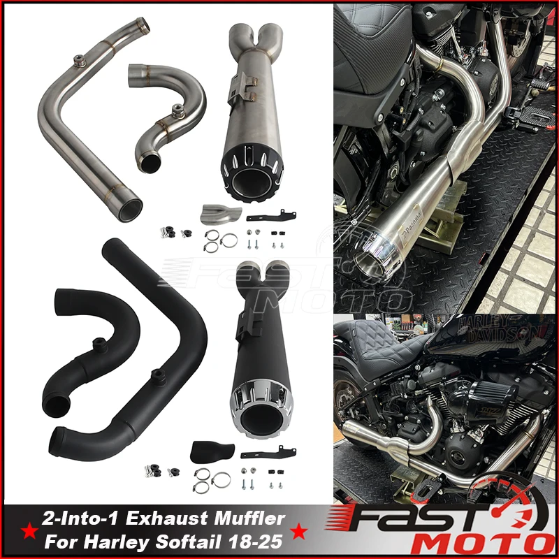 

Motorcycle Accessories 2-in-1 Exhaust Stepped 1-3/4" to 2" Head Pipes Muffler System For Harley Softail Low Rider S ST EI Diablo