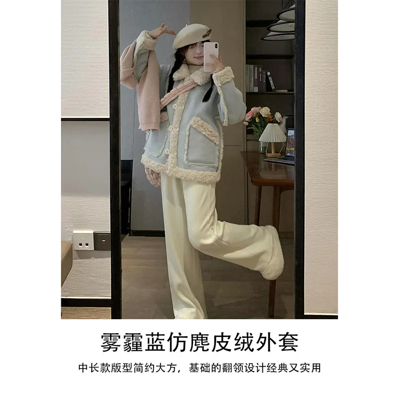 Blue Furry Thick Coat for Women in Autumn and Winter 2025 New Korean Cotton Clothing with Fur and Wool Integrated with Lamb Wool