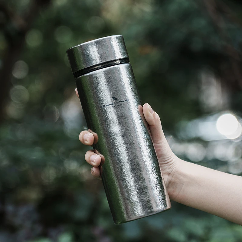 Boundless Voyage Titanium Vacuum Insulated Water Bottle with Filter, Ultralight Double Walled Thermos Flask, Titanium Cup 550ml