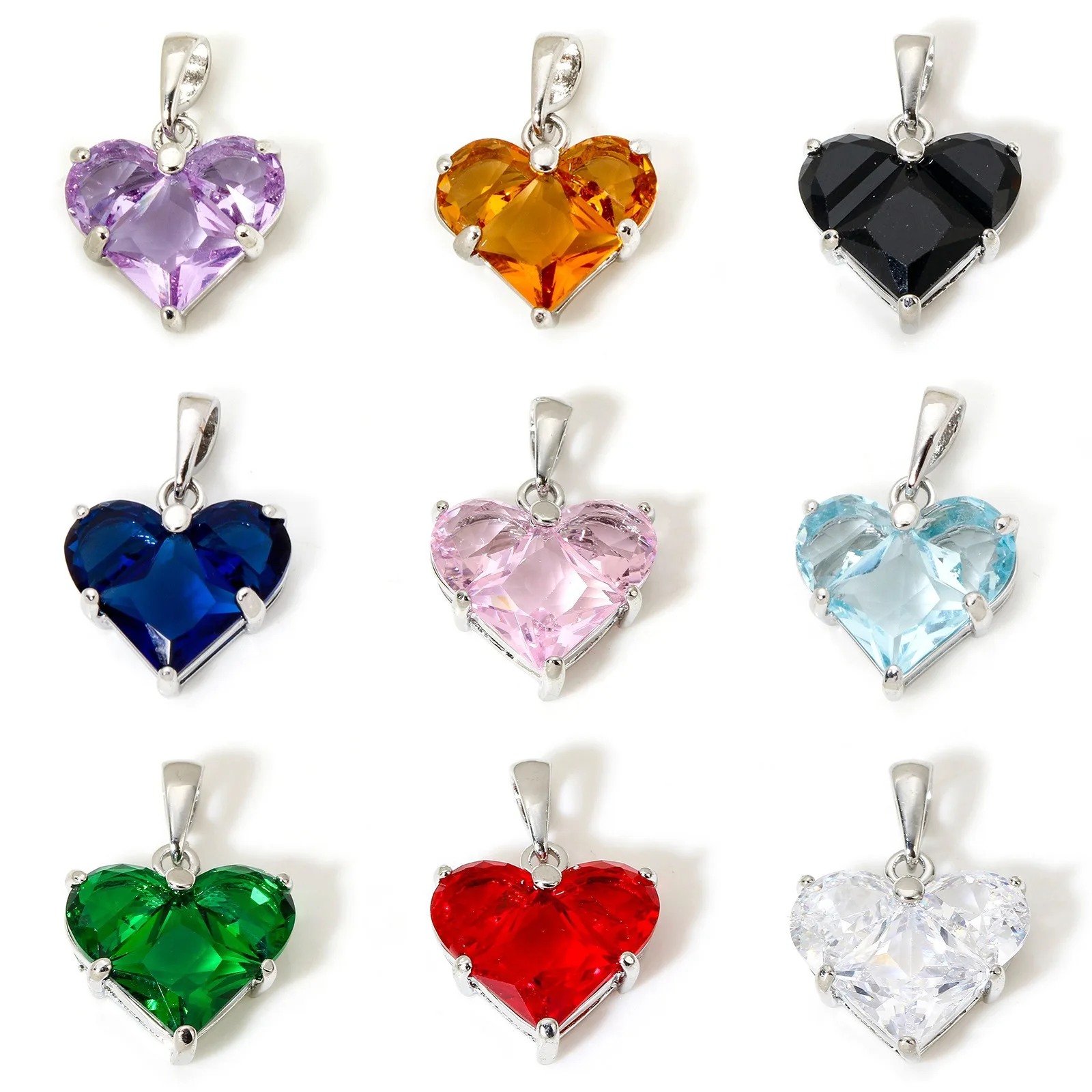 1pc New Mini Brass Charms Gold Color Valentine's Day Heart Multicolour Cubic Zirconia Pendant DIY Necklace Jewelry 20mm x 14mm