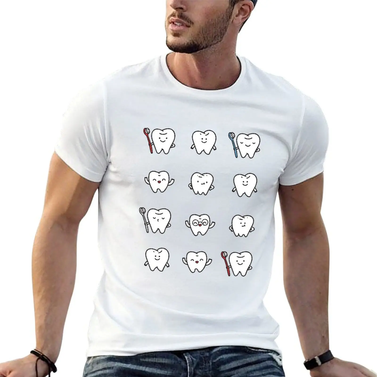 

T-Shirt design. Funny man shirt pattern teeth. Cute tshirt t art. anime Dentist tooth designer