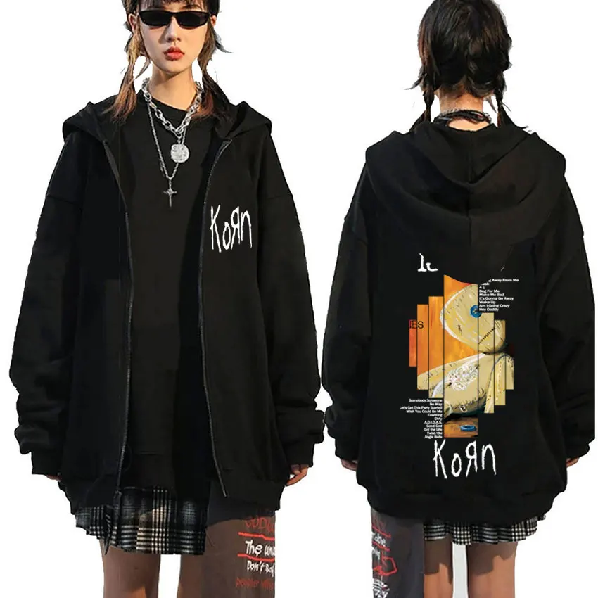 

Rock Band Korn Issues Album Graphic Zipper Hoodie Men Women Vintage Oversized Zip Up Jacket Men's Alternative Metal Streetwear