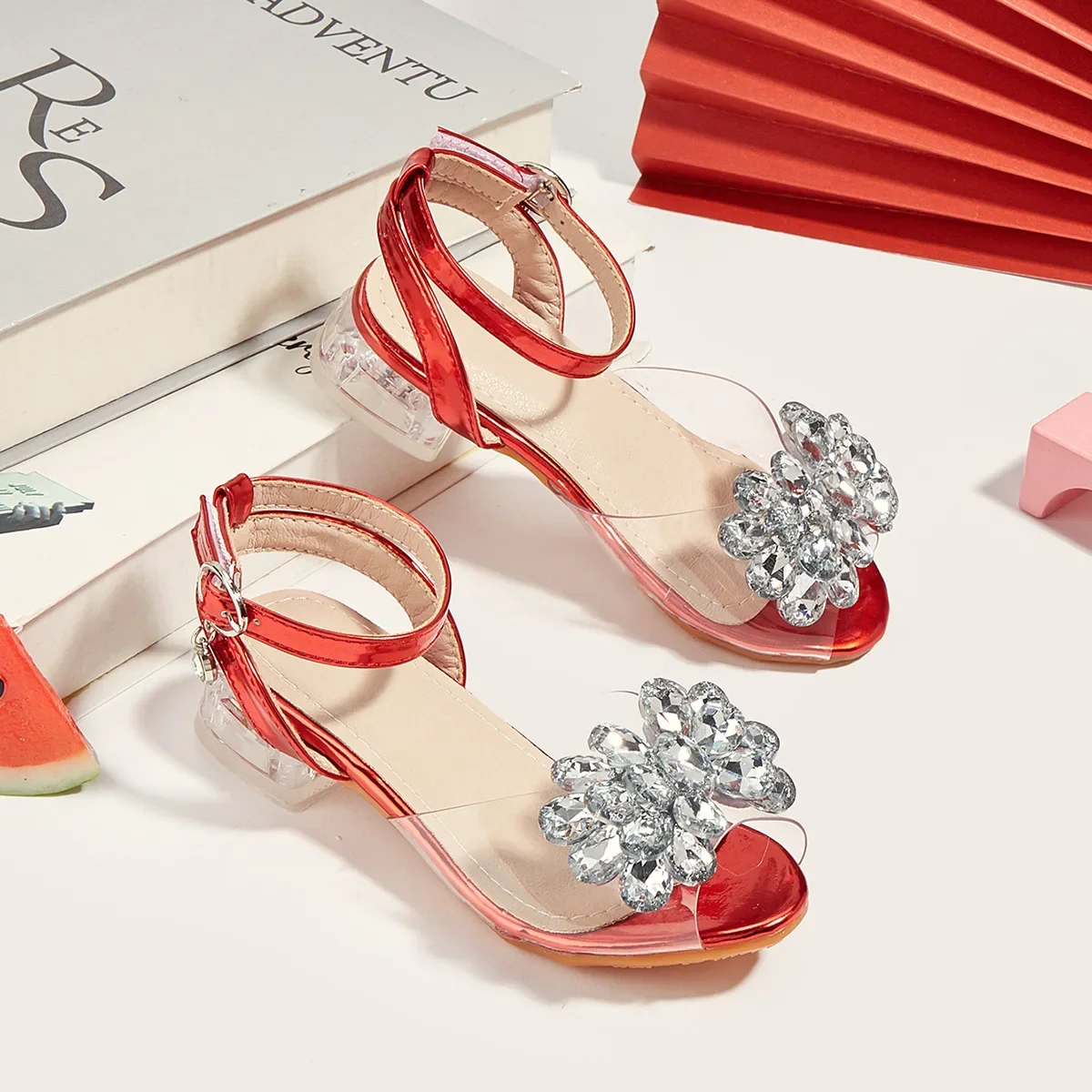 

Summer Girls Fish-mouth Sandals Children's Bow Diamond Crystal Shoes Fashion Transparent Kid's Sandals