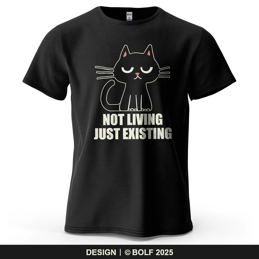 Not Living Just Existing Bedrucktes Herren-T-Shirt aus 100 % Baumwolle, übergroße, humorvolle Meme-Grafik-T-Shirts für Damen, T-Shirts, Streetwear