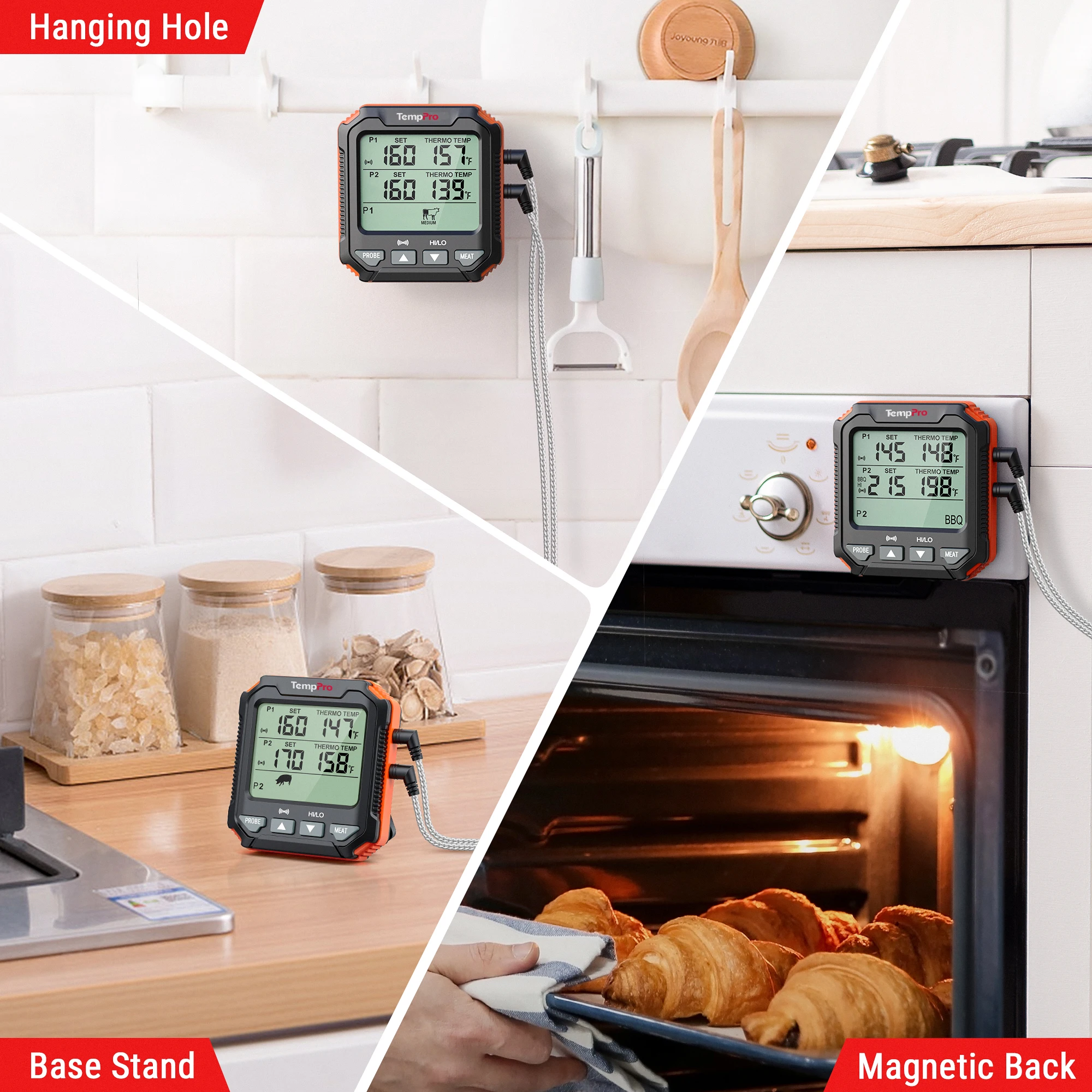 TempPro TP717 Dual Probes Digital Backlight Food Thermometer Cooking BBQ Oven Thermometer with Big LCD Screen For Kitchen