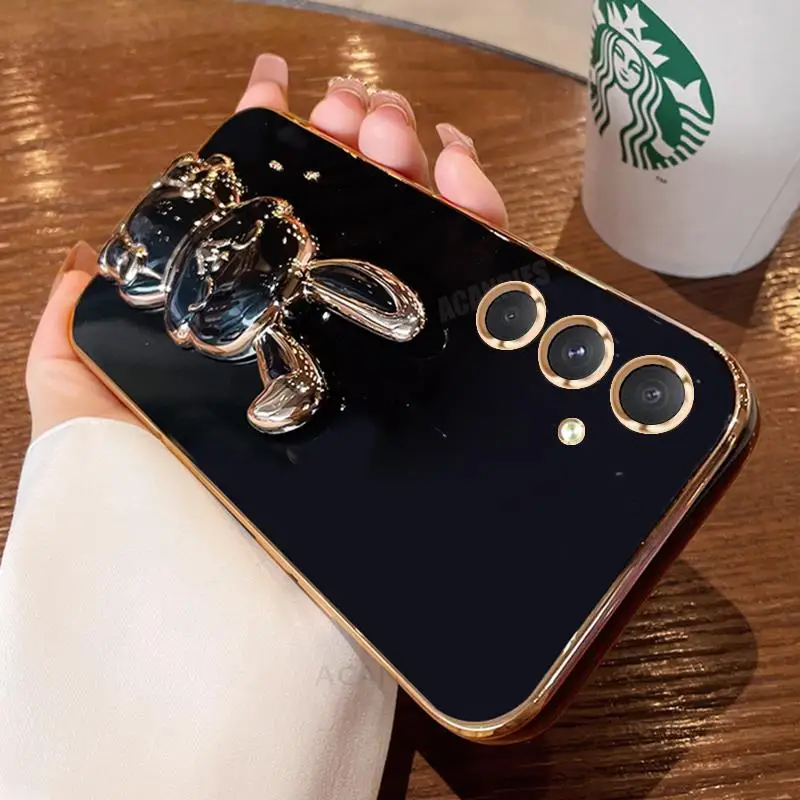 A 54 34 14 Luxury Rabbit Holder Case For Samsung Galaxy A54 A34 A14 A04 A04s A24 M54 M23 A13 4g 5g Plating Silicone Stand Cover