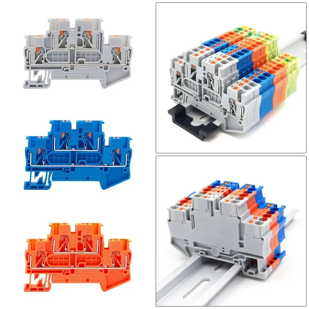 4Pcs PTTB-2.5 PTTB-2.5 Terminal Block 2 In 2 Out Nylon PA66 DIN Rail Terminal Block Tool Free 2.5mm2 Spring Terminal Block