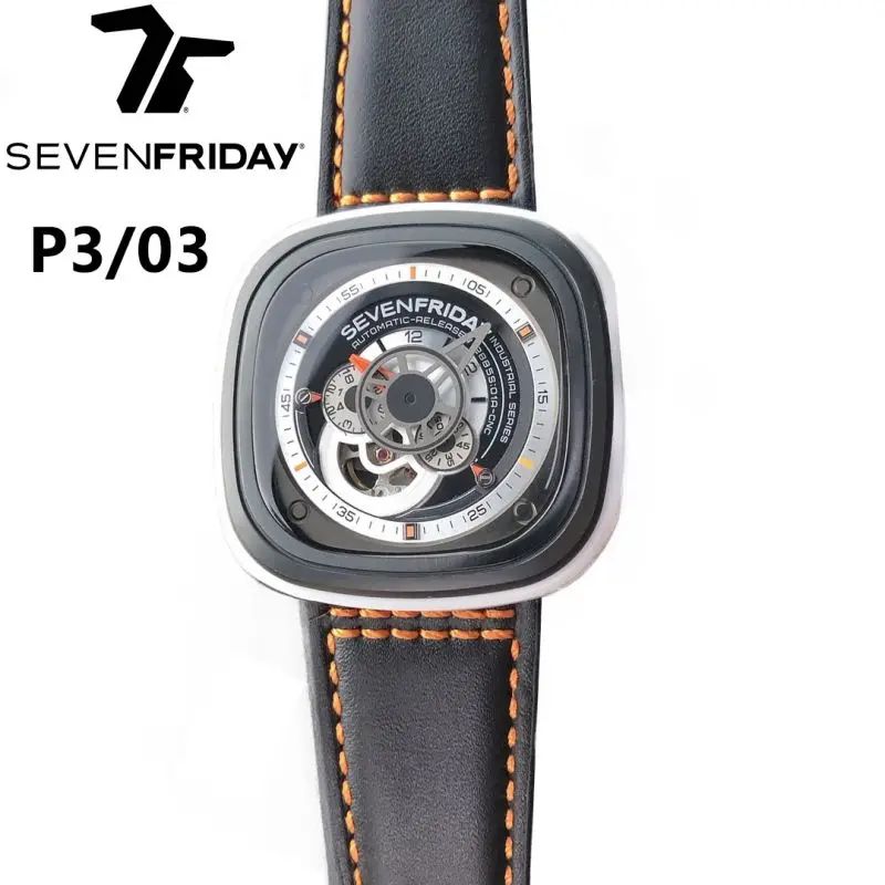 SEVENFRIDAY watch P series square large dial mechanical watch P1C/02 luxury brand fully automatic movement sevenfridays Fashion