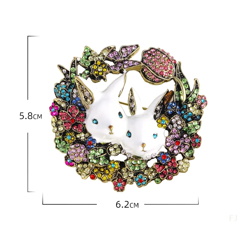 [YU]Vintage Retro Literary Rabbit Brooch Heavy Work Full Of Rhinestones Little White Rabbit Brooch Coat Accessories Corsage