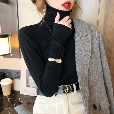 Maglione a collo alto da donna autunno inverno Slim Fit Bla strato base lavorato a maglia bianco irt Faionable Commute Sle ort Lunghezza