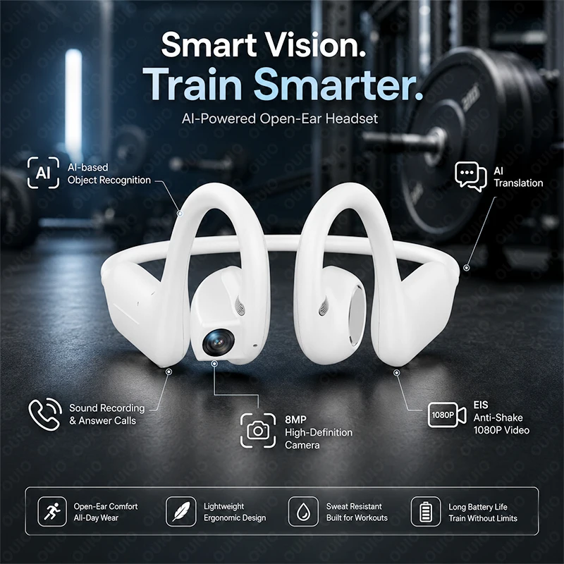 2026 New Smart Shooting Earphones 8MP HD Camera 1080P Anti-Shake Video Bluetooth Calls Object Recognition Translation Earphones