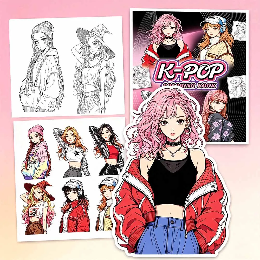 K-Pop Style Coloring Book – Original Idol Fashion Line Drawings, Creative Sketch Pages for Fans, Birthday Christmas Gift
