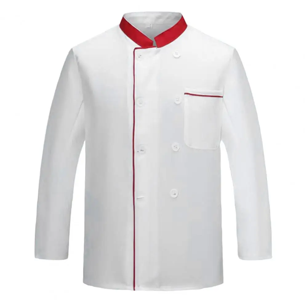 Chef Jacket Button Closure Front Pocket Long Sleeves Stand Collar Lint-free Cooking Clothes Catering Kitchen Chef Uniform Custom