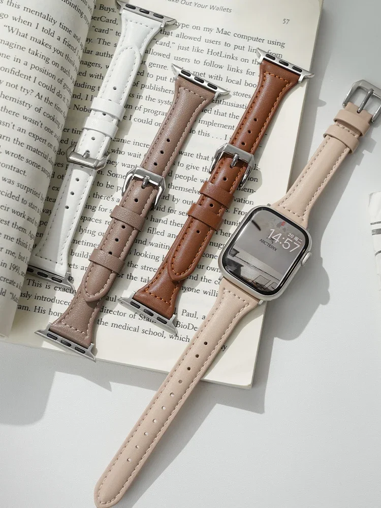 Slim Leather Strap For Apple Watch Band 44mm 40mm 41mm 42mm 38 49mm 46 mm Bracelet loop apple watch 8 45mm 10 46mm 9 7 se 3 4 6