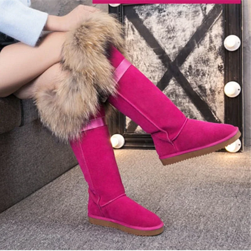 G&Zaco Luxury Genuine Leather Snow Boots Winter Natural Fox Fur