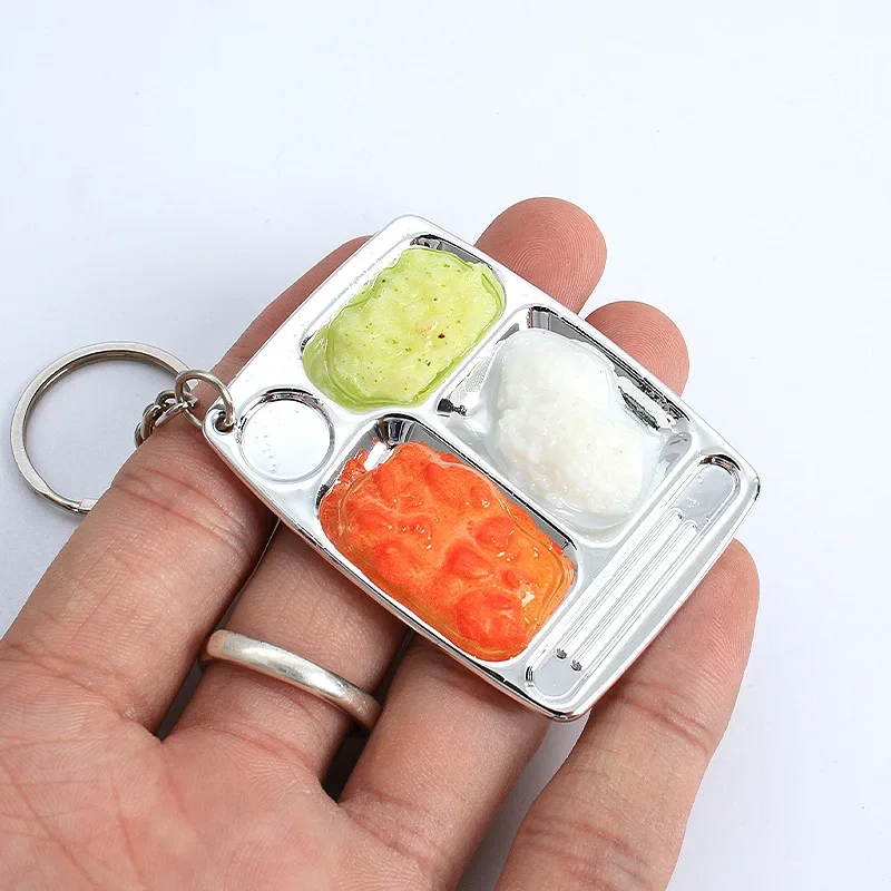 Mini Lunch Plate Keychain Simulation Fast Food Toy Photography Model Car Phone Bag Pendant Ornaments Gift Trinkets Llaveros