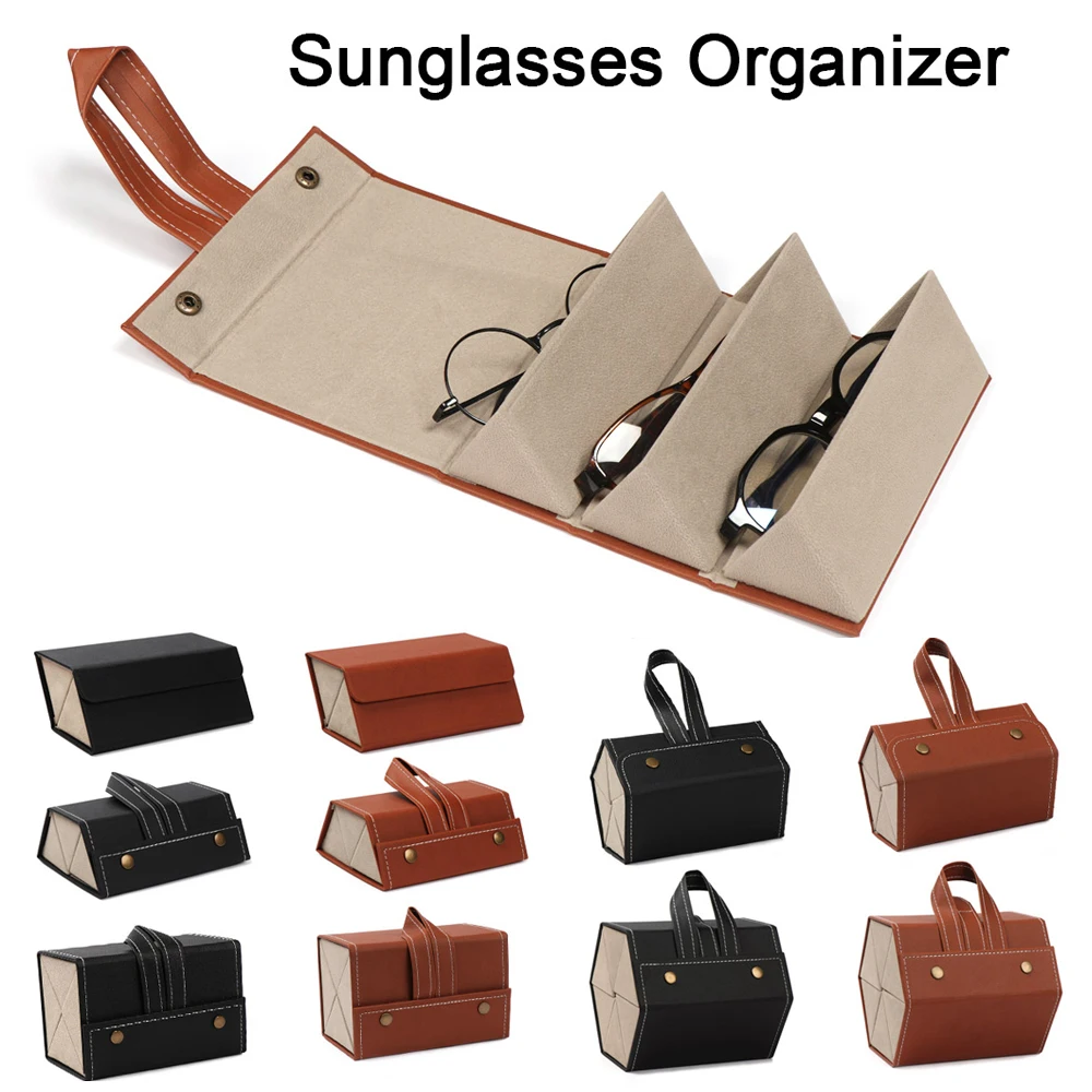 Tragbarer Brillen-Organizer aus PU-Leder, 2/3/4/5/6 Multi-Slot-Brillenaufbewahrung, Display, faltbares Reise-Sonnenbrillenetui