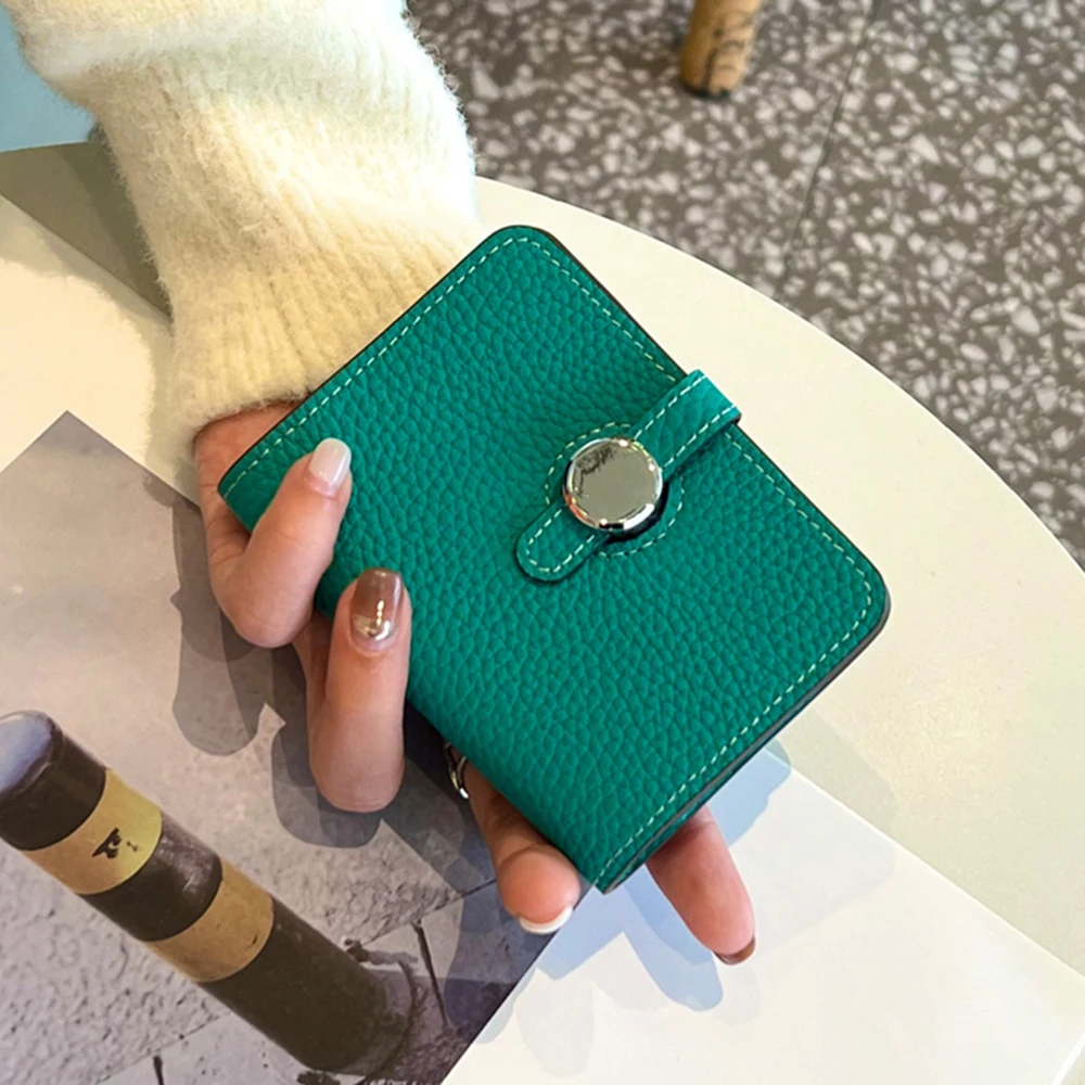 Luxury Design Cowhide Women Credit Card Holder Round Hasp Genuine Leather Business Name ID Card Case Fashion Female Small Wallet